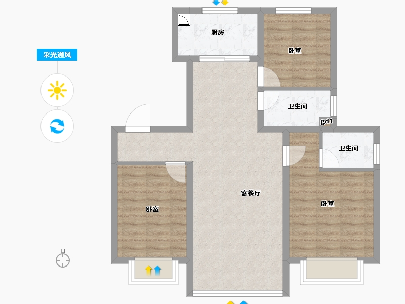 河北省-邯郸市-金科碧桂园翡翠郡-77.29-户型库-采光通风