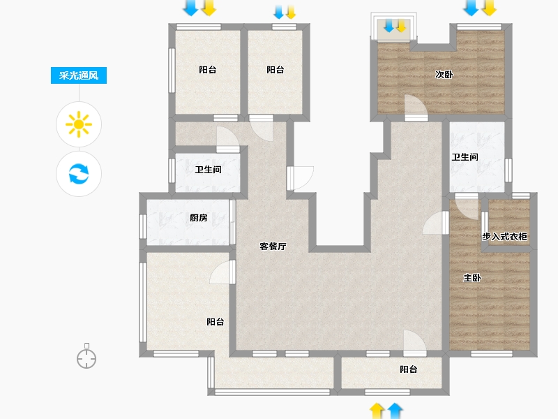 河北省-廊坊市-大运河孔雀城公园壹号院-126.01-户型库-采光通风