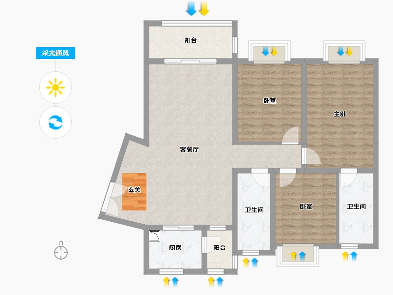 四川省-成都市-嘉裕第六洲悠泊屿二期-103.05-户型库-采光通风