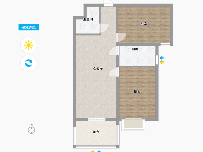 内蒙古自治区-包头市-中晟·华悦-69.65-户型库-采光通风