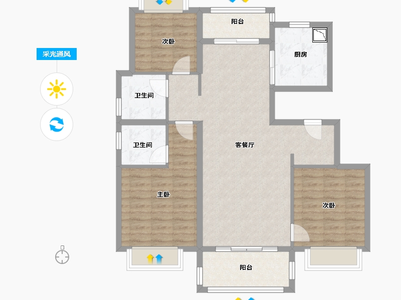 四川省-成都市-昆明恒大国际健康城-95.53-户型库-采光通风