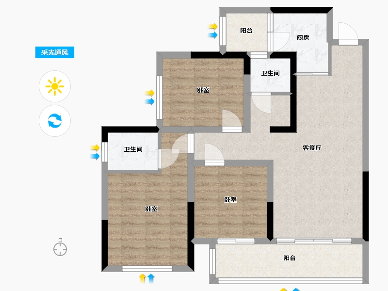 四川省-成都市-凤凰1号栖云湖-82.92-户型库-采光通风