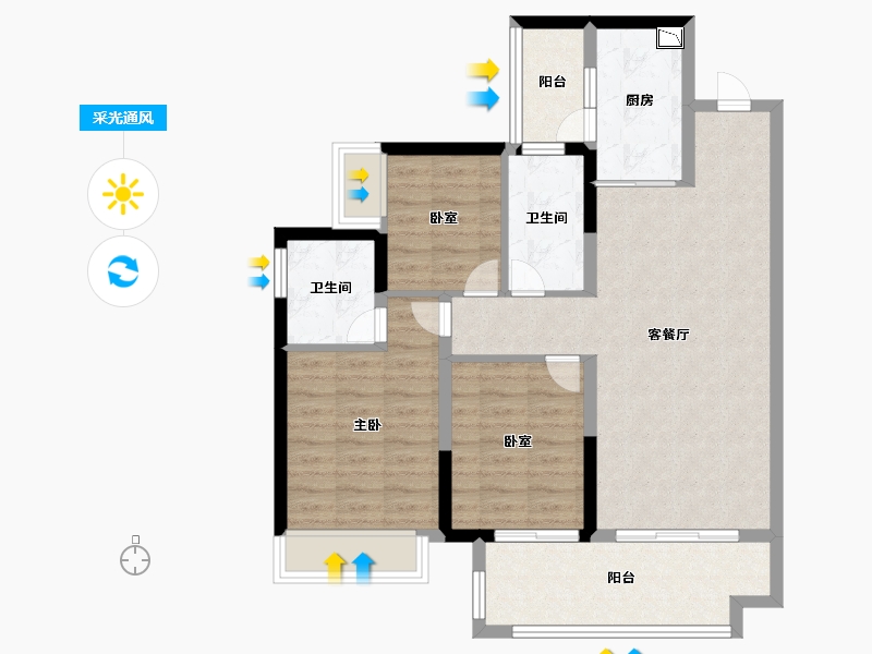 贵州省-遵义市-美的悦江府-85.69-户型库-采光通风