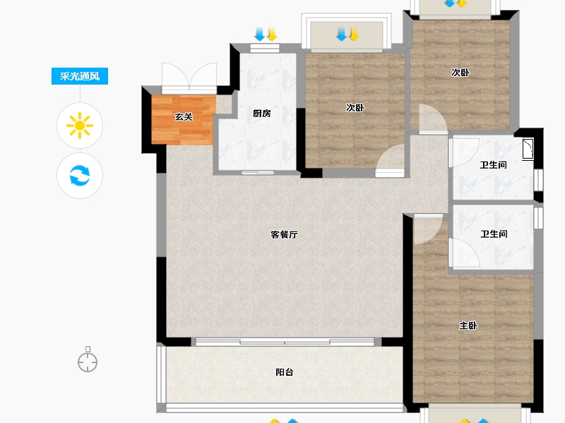 四川省-成都市-金地融信御琴峯-90.12-户型库-采光通风