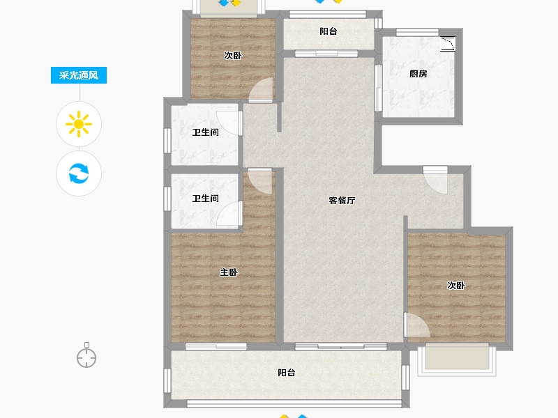 四川省-成都市-昆明恒大国际健康城-102.07-户型库-采光通风