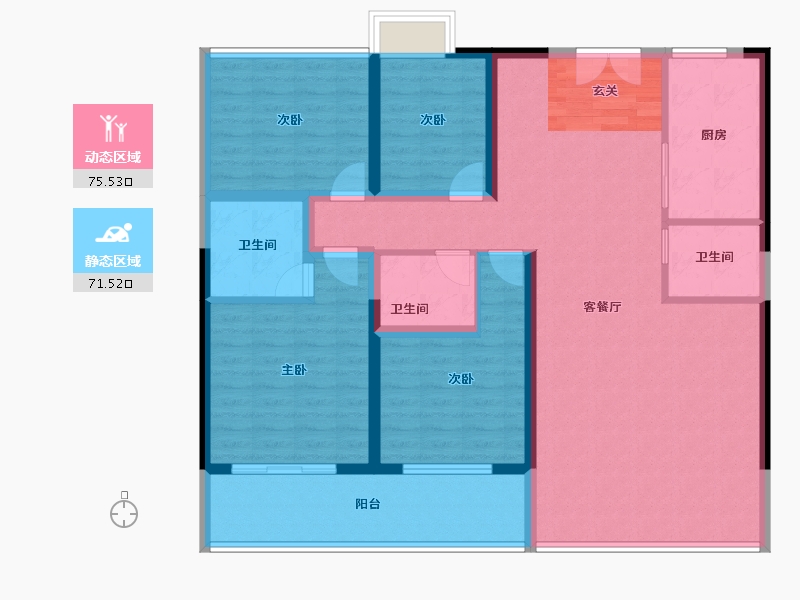 云南省-昆明市-瑞鼎城天玺-132.88-户型库-动静分区