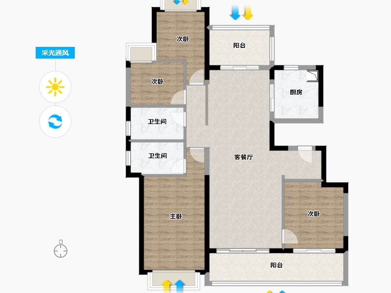 四川省-成都市-昆明恒大国际健康城-124.23-户型库-采光通风