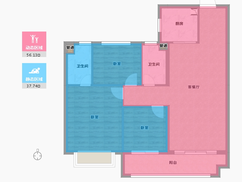 河北省-邯郸市-碧桂园美的东麟府-85.22-户型库-动静分区