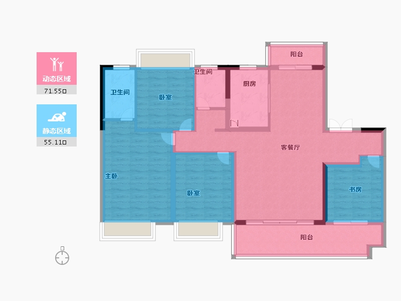 贵州省-遵义市-美的云熙府-113.59-户型库-动静分区