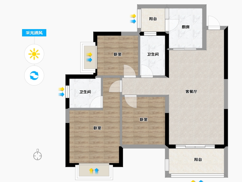 四川省-成都市-成都恒大滨河左岸-80.44-户型库-采光通风