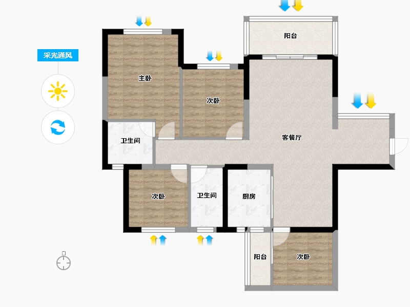 四川省-成都市-瀚城绿洲-102.78-户型库-采光通风