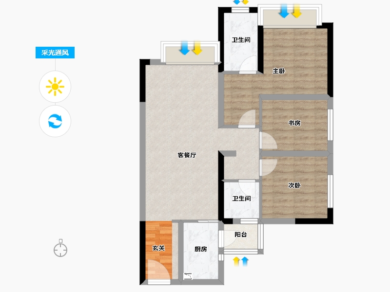 四川省-成都市-天府孔雀城-74.63-户型库-采光通风