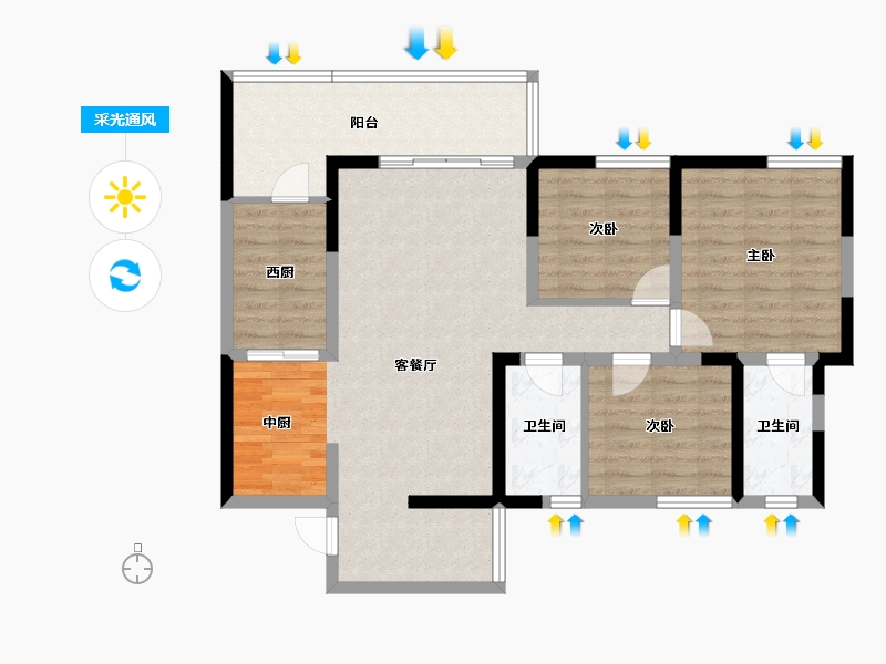 四川省-成都市-瀚城绿洲-96.74-户型库-采光通风