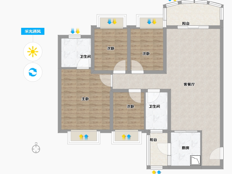 四川省-成都市-昆明恒大国际健康城-102.19-户型库-采光通风