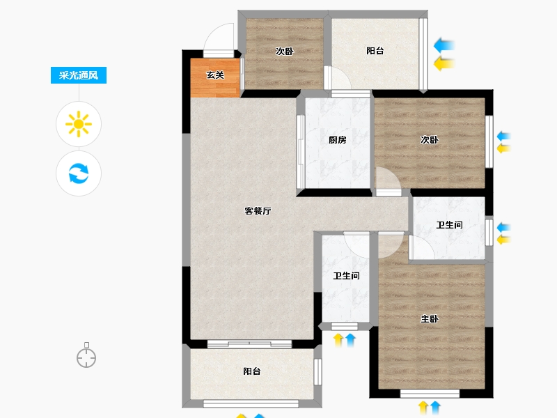 四川省-成都市-瀚城绿洲-86.02-户型库-采光通风