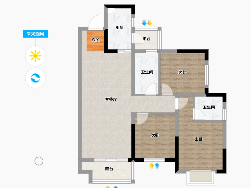 四川省-成都市-天府孔雀城-79.87-户型库-采光通风