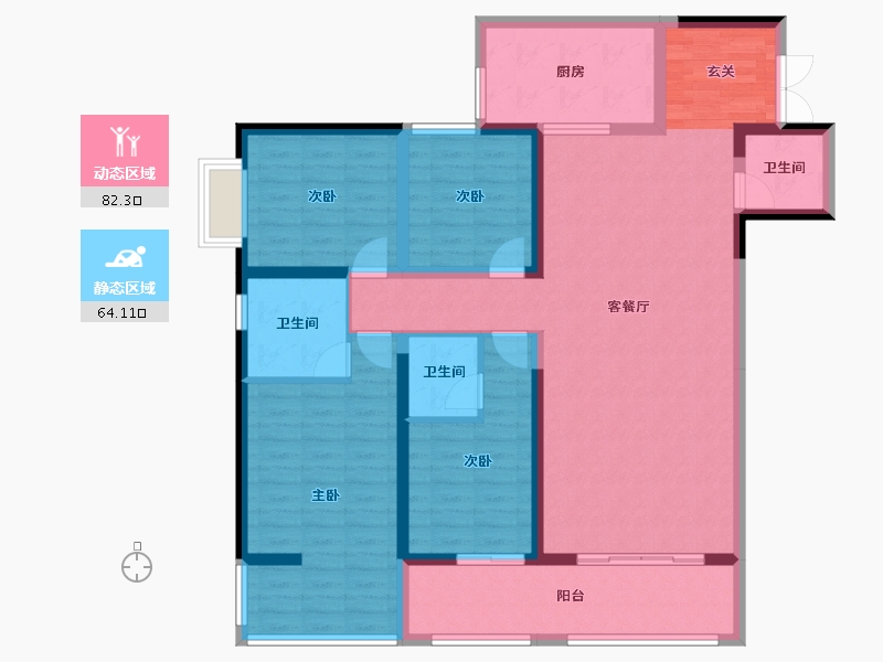 云南省-昆明市-瑞鼎城天玺-131.37-户型库-动静分区