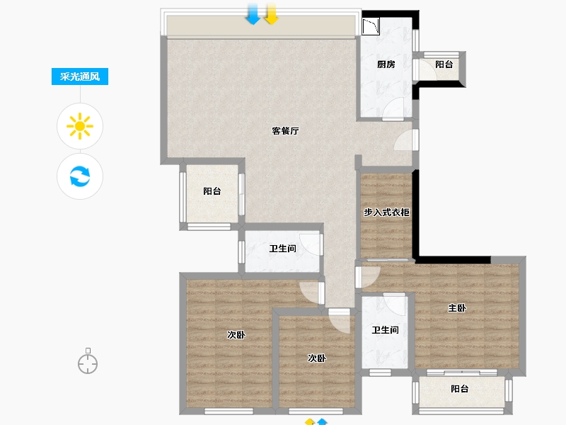 四川省-成都市-阳光城檀悦-119.03-户型库-采光通风