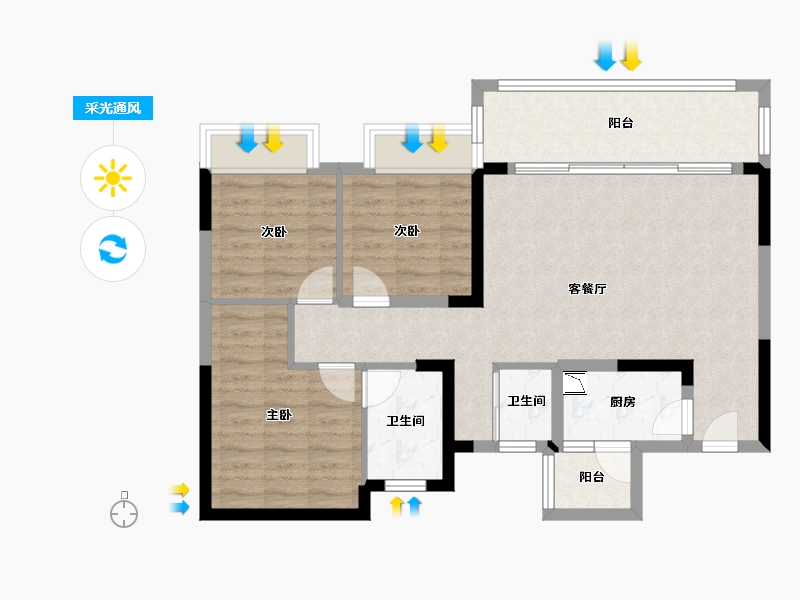 四川省-成都市-铂景台-84.06-户型库-采光通风