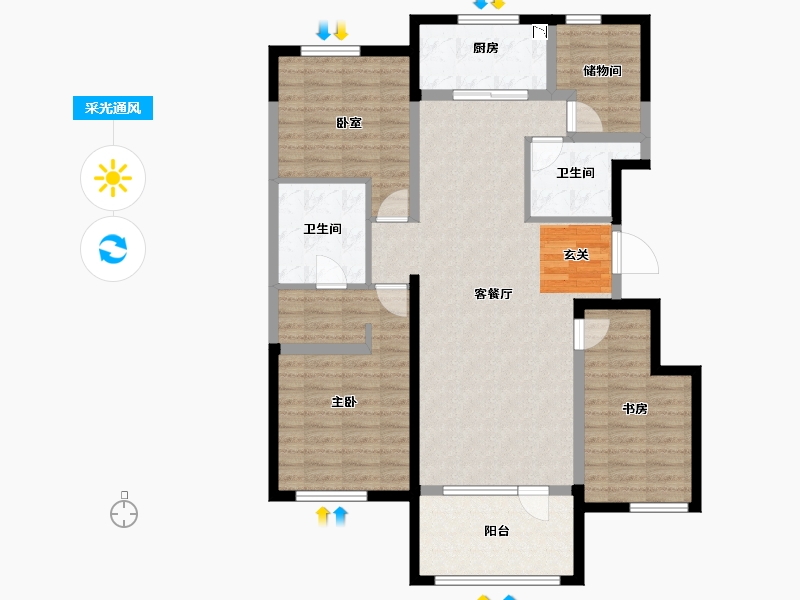 河北省-唐山市-万科温莎堡二期-110.72-户型库-采光通风