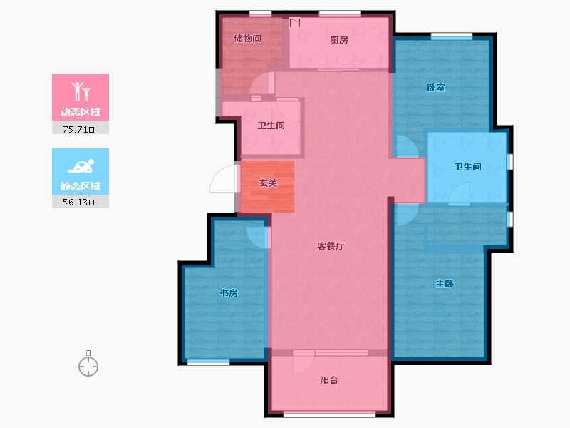 河北省-唐山市-万科温莎堡二期-117.81-户型库-动静分区