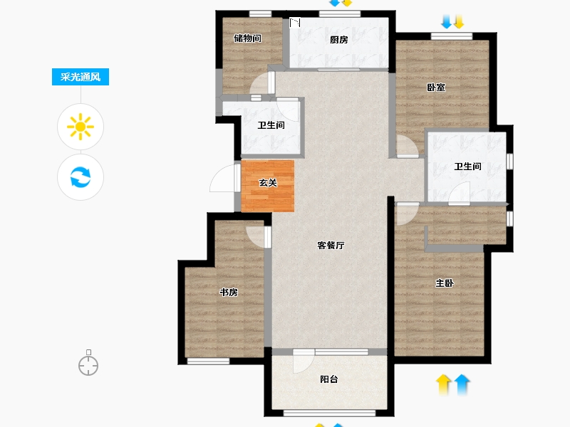 河北省-唐山市-万科温莎堡二期-117.81-户型库-采光通风