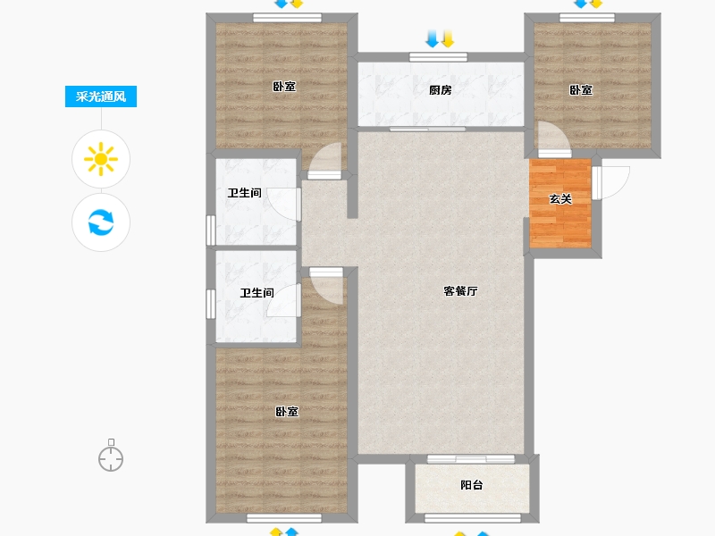 河北省-保定市-香溪美园-105.00-户型库-采光通风