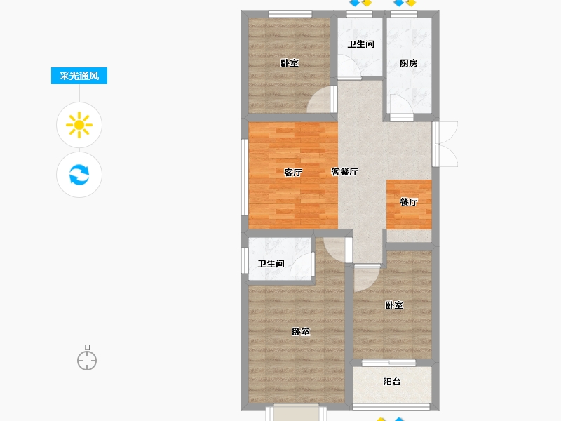 河北省-邢台市-御蓝庭-70.73-户型库-采光通风