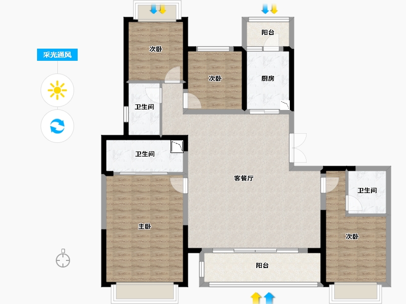 四川省-成都市-阳光城檀悦-130.32-户型库-采光通风