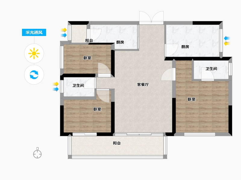 四川省-成都市-凤凰1号栖云湖-97.35-户型库-采光通风