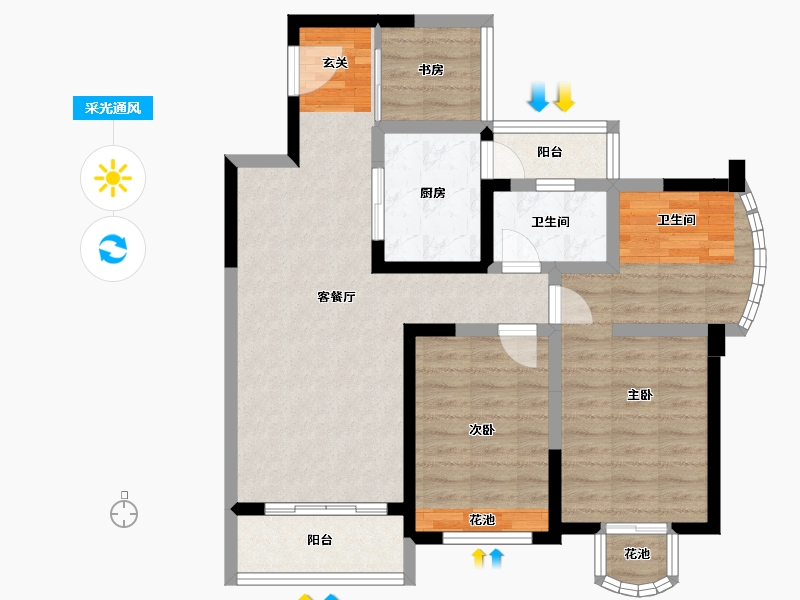 四川省-成都市-嘉合凤凰岛-85.30-户型库-采光通风