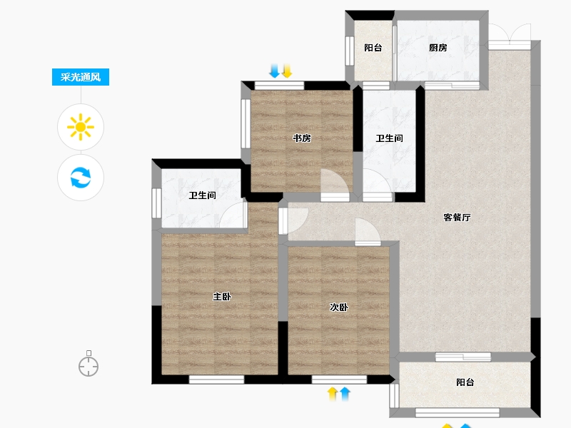 四川省-巴中市-容邦·柏润四季城-76.81-户型库-采光通风