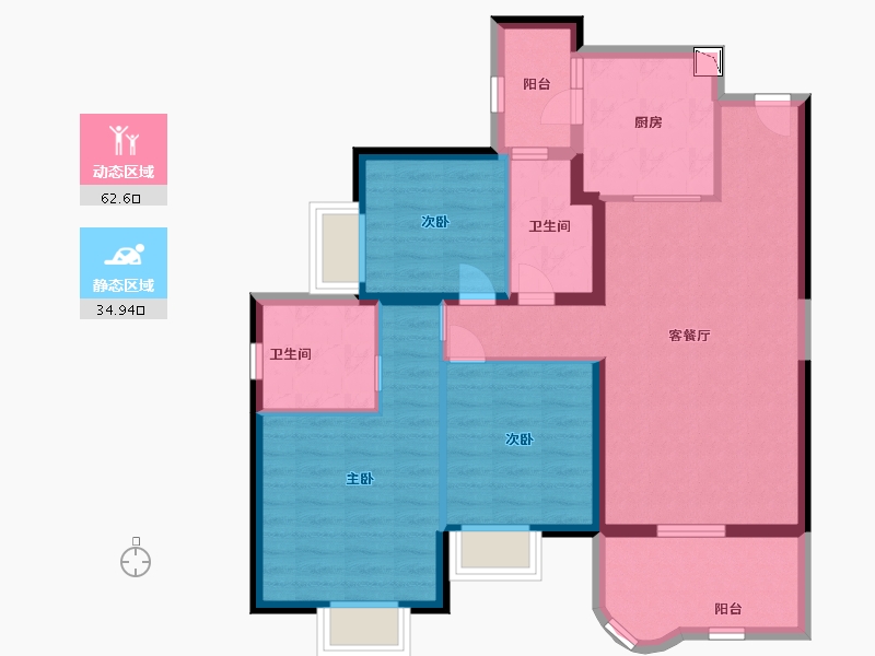 河北省-石家庄市-昆明恒大国际健康城-86.60-户型库-动静分区