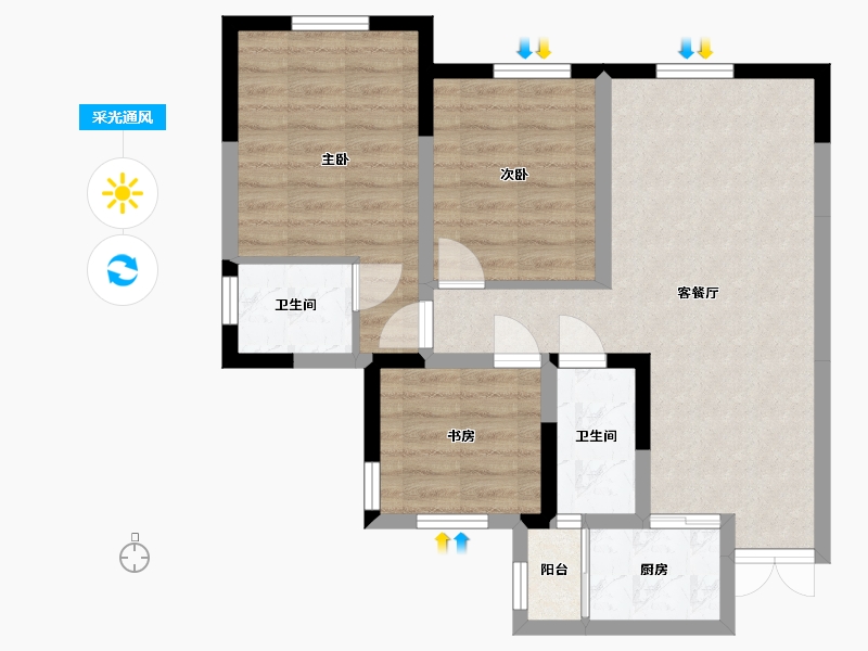 四川省-巴中市-容邦·柏润四季城-70.07-户型库-采光通风