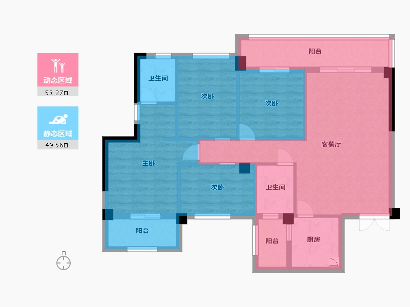 贵州省-贵阳市-双龙悦城-91.60-户型库-动静分区