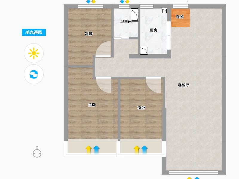 河北省-唐山市-碧桂园公园壹号-75.43-户型库-采光通风