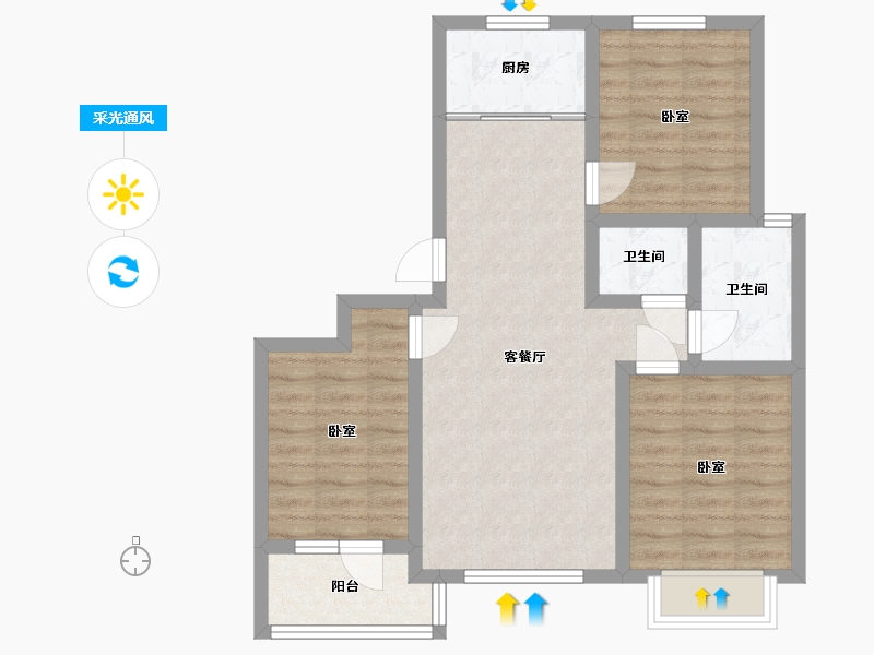 河北省-沧州市-建新梧桐墅-71.90-户型库-采光通风