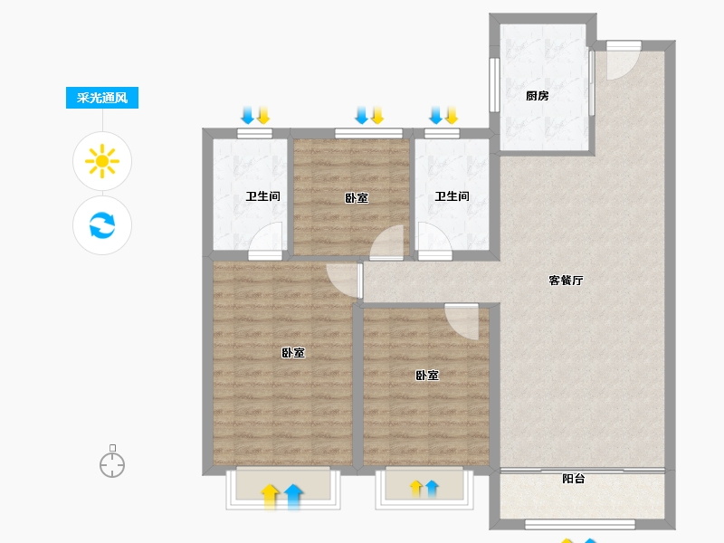 河北省-邯郸市-华润置地 凯旋门-101.00-户型库-采光通风