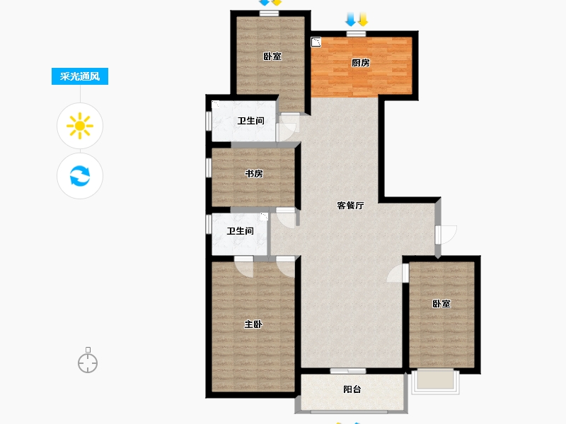 山西省-太原市-万科金域蓝湾二期-126.99-户型库-采光通风