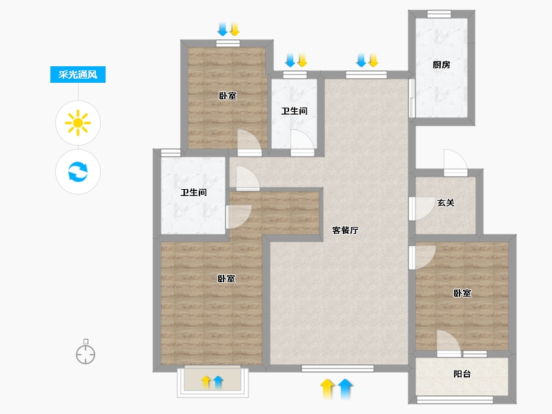 河北省-沧州市-建新梧桐墅-98.50-户型库-采光通风