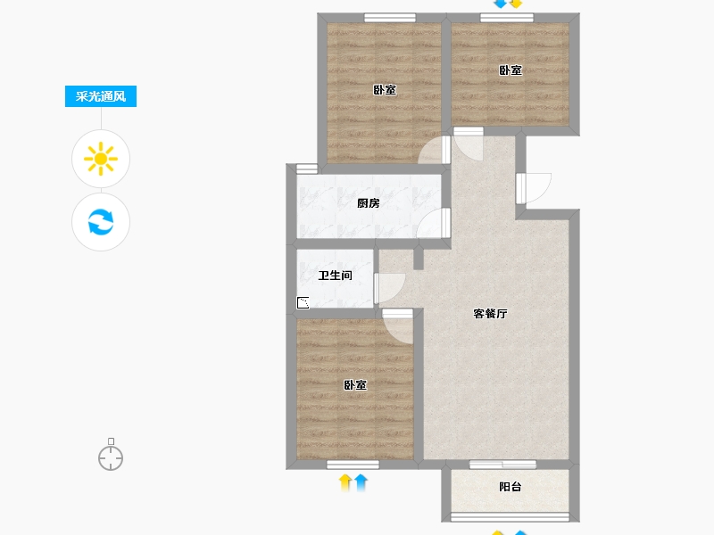 河北省-沧州市-长芦嘉苑-72.68-户型库-采光通风