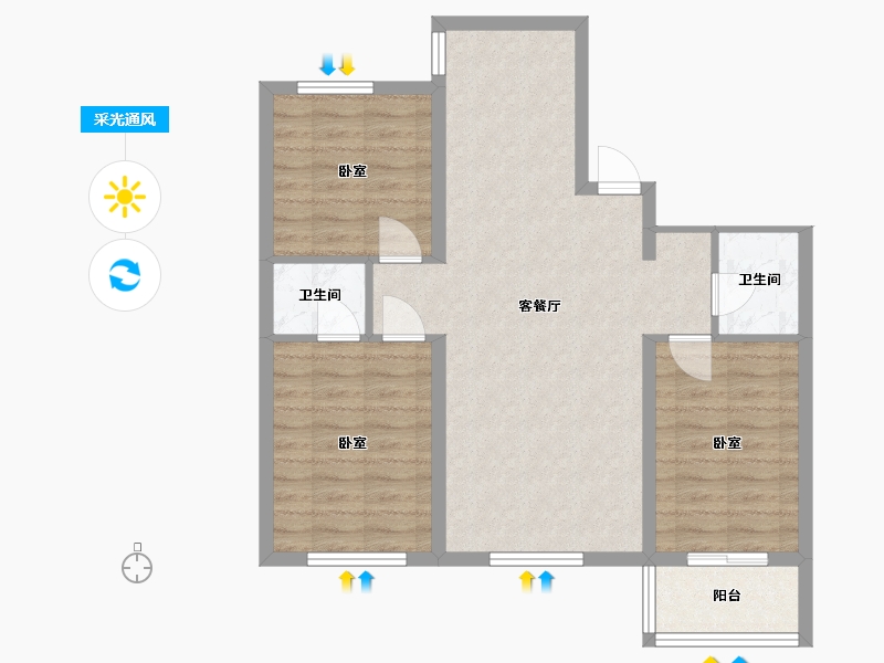 河北省-沧州市-长芦嘉苑-76.30-户型库-采光通风