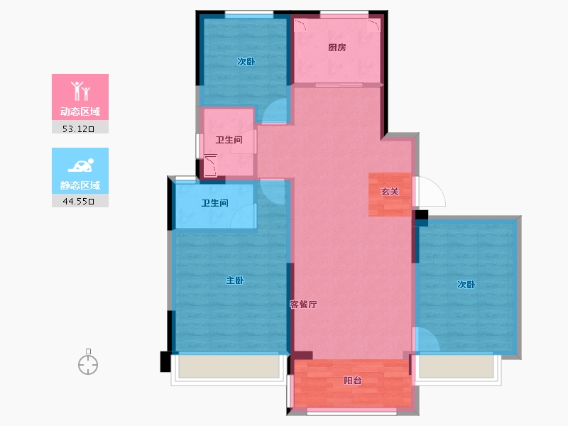 河北省-唐山市-碧桂园公园壹号-87.02-户型库-动静分区