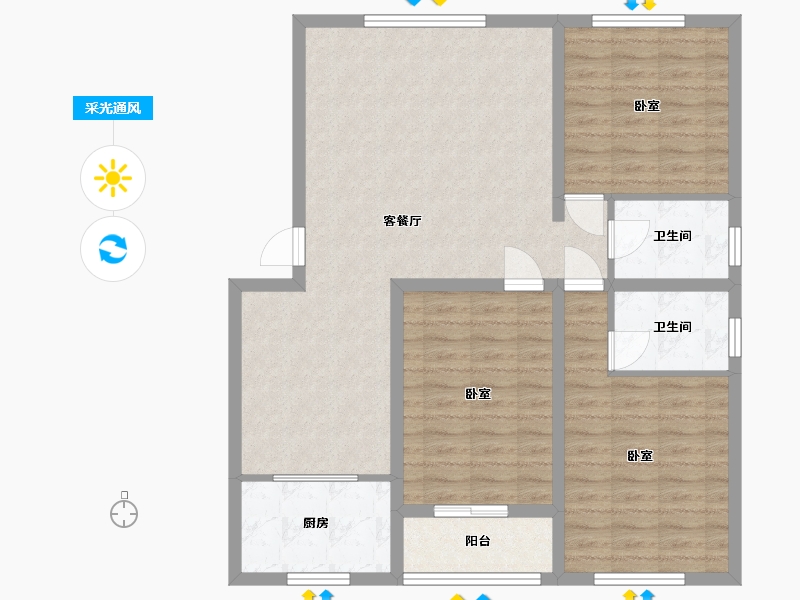 河北省-沧州市-润森紫御府-97.80-户型库-采光通风