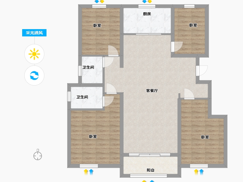 河北省-沧州市-宏宇壹号公馆-100.00-户型库-采光通风