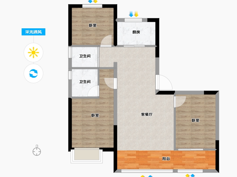 河北省-邯郸市-碧桂园雍华府-79.55-户型库-采光通风