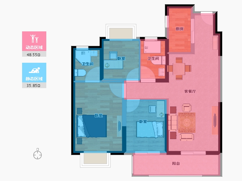 云南省-昆明市-蓝光新城碧桂园古滇水云城-75.29-户型库-动静分区