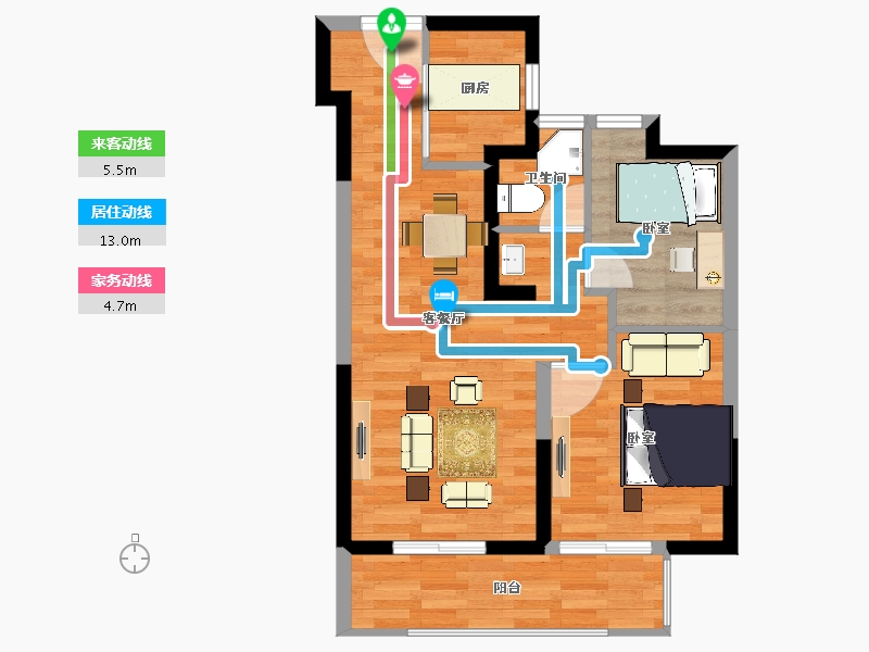 云南省-昆明市-蓝光新城碧桂园古滇水云城-57.06-户型库-动静线