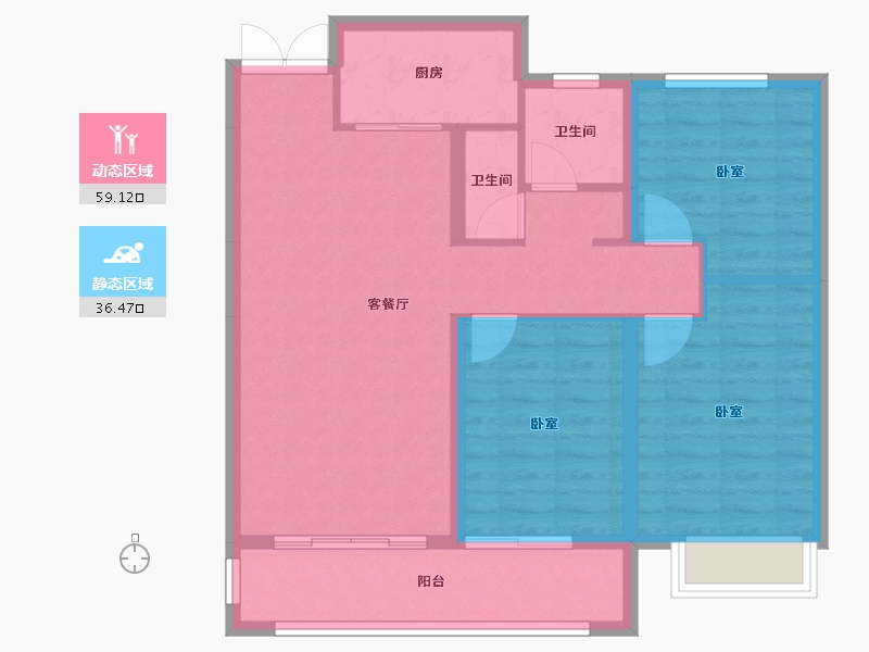 山西省-太原市-田森新晋原墅-86.06-户型库-动静分区