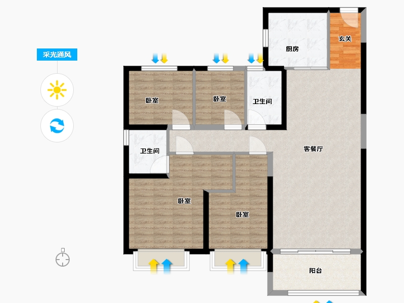 山西省-太原市-碧桂园玖玺臺-118.84-户型库-采光通风